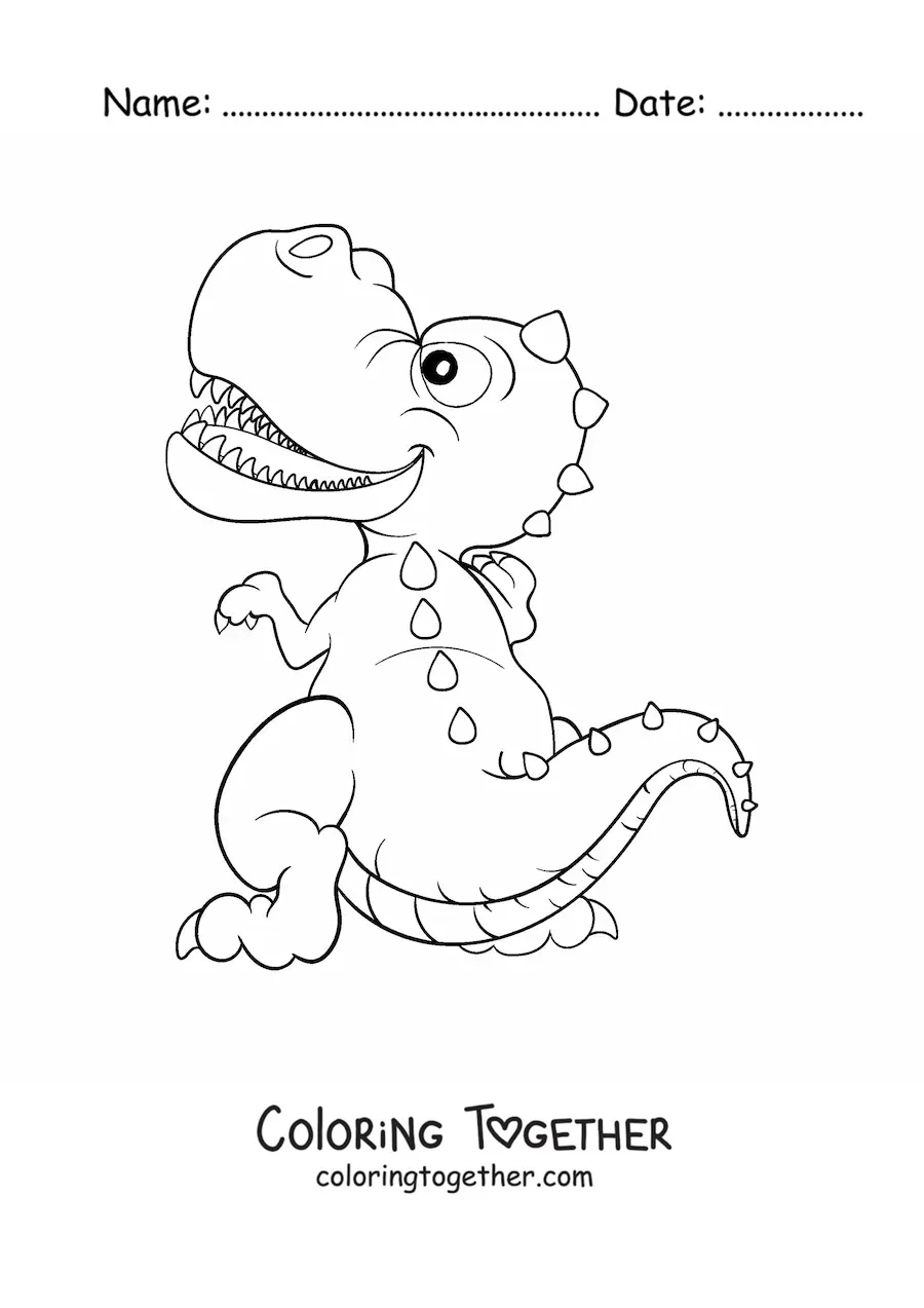Coloring page of a cartoon baby t rex