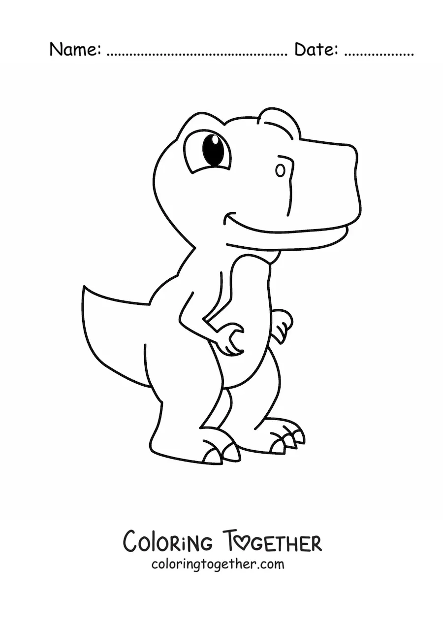 Coloring page of a big kawaii baby tyrannosaurus rex