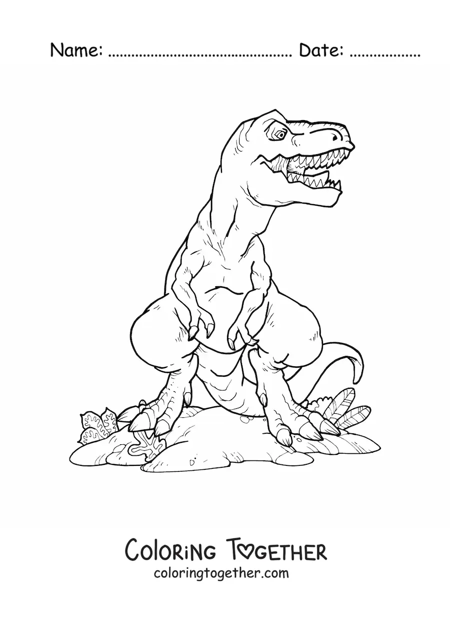 Coloring page of a tyrannosaurus rex from the front