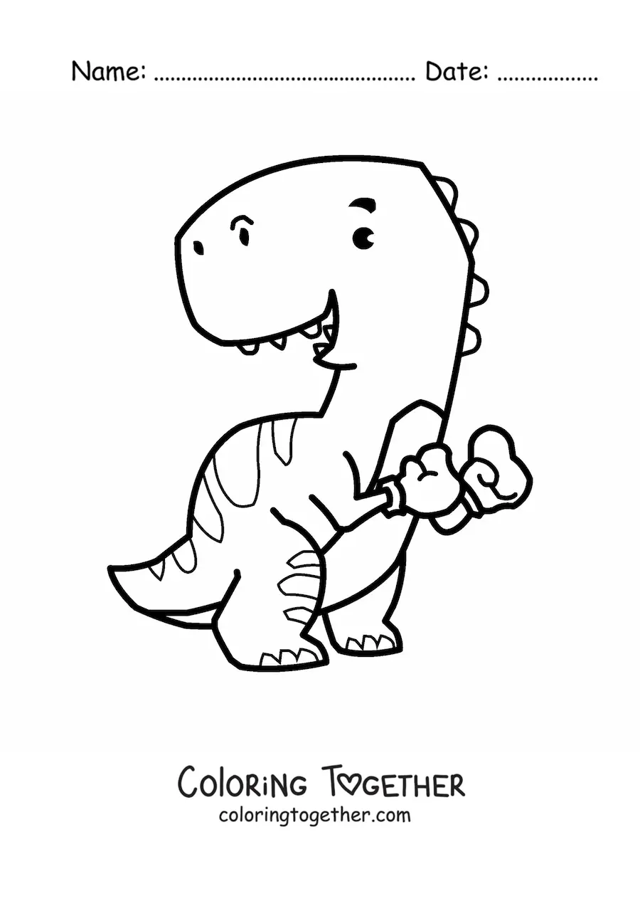 Coloring page of a big cartoon t rex with boxing gloves