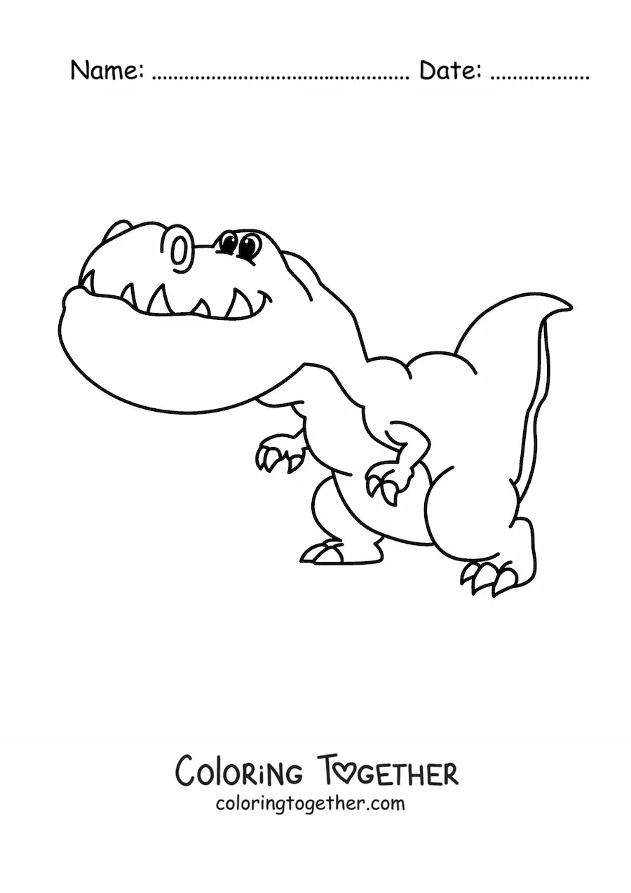 Coloring page of a cartoon t rex