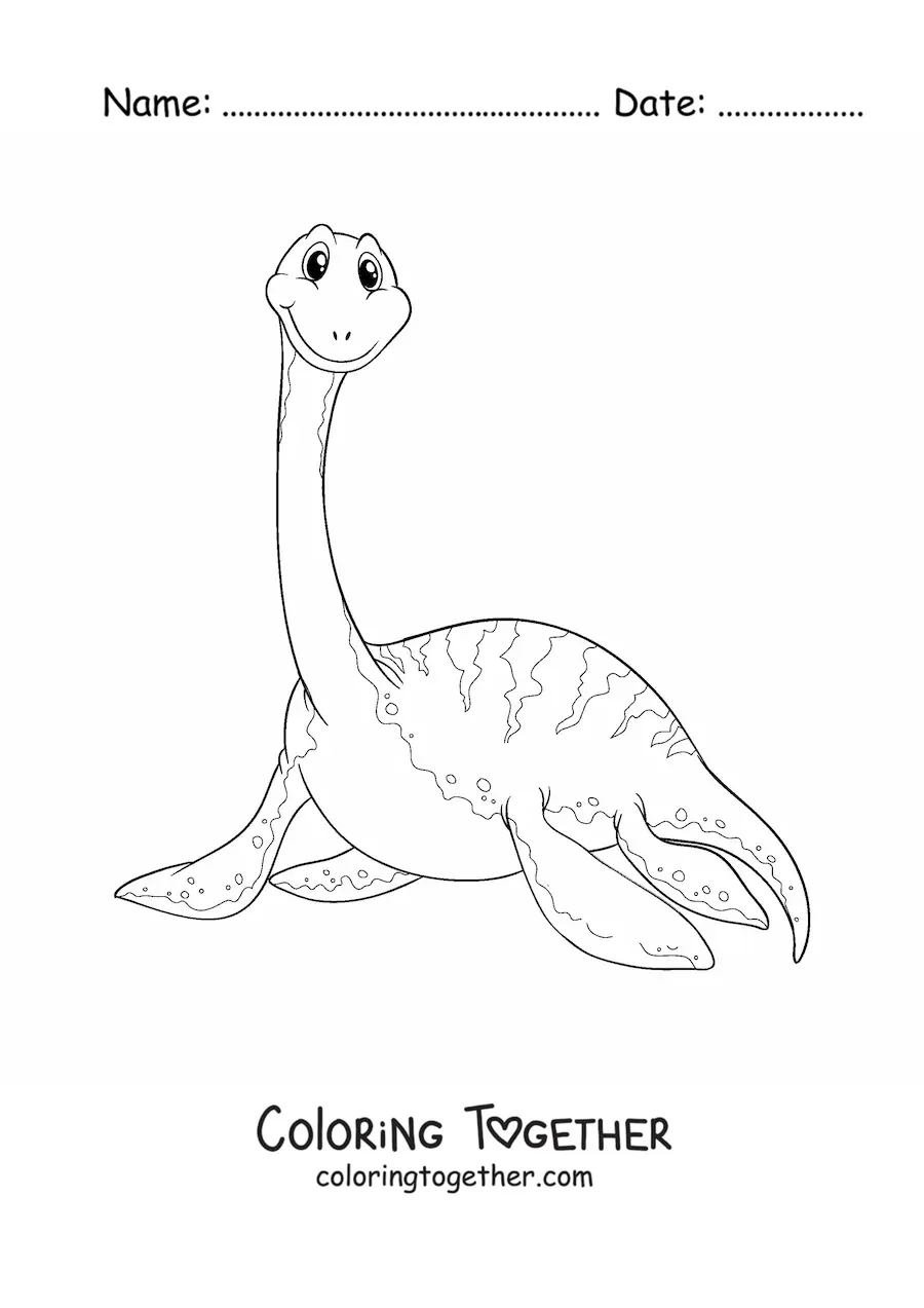 Coloring page of a cartoon sea dinosaur