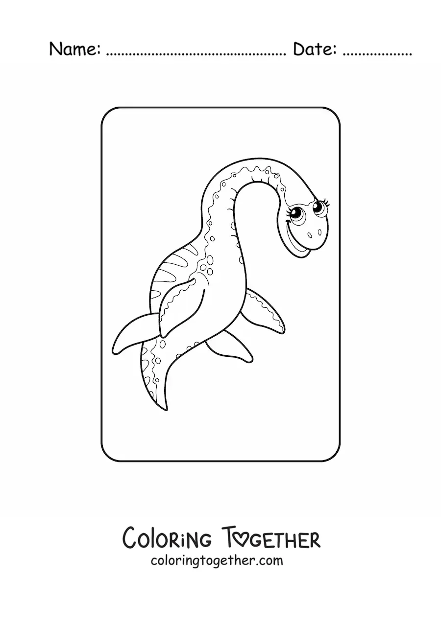 Coloring page of a cute cartoon aquatic dinosaur
