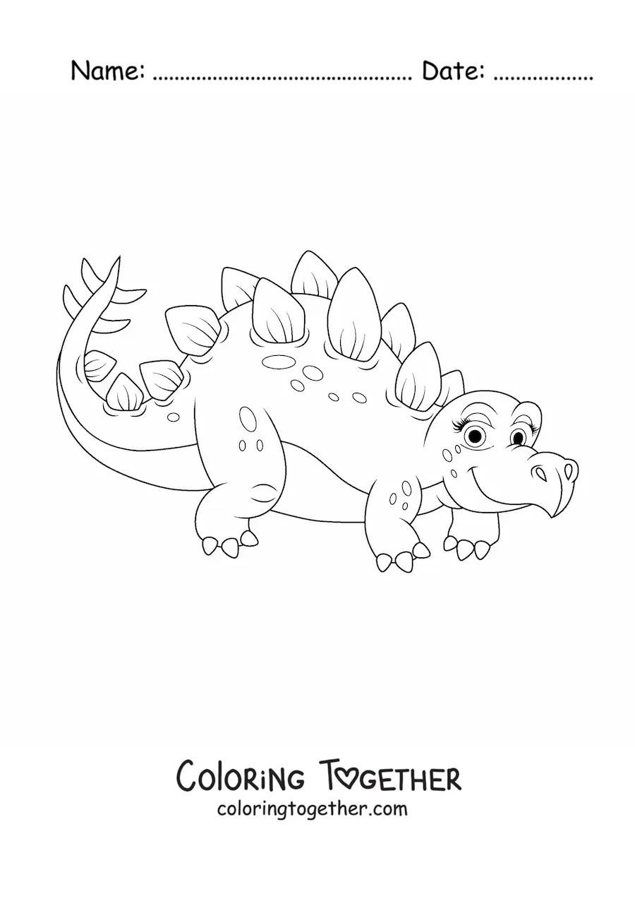 Coloring page of a cartoon land dinosaur