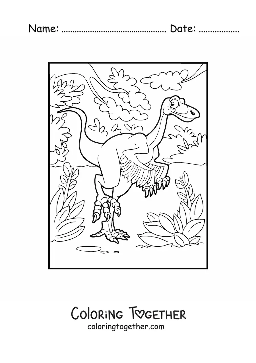Coloring page of a land dinosaur with wings