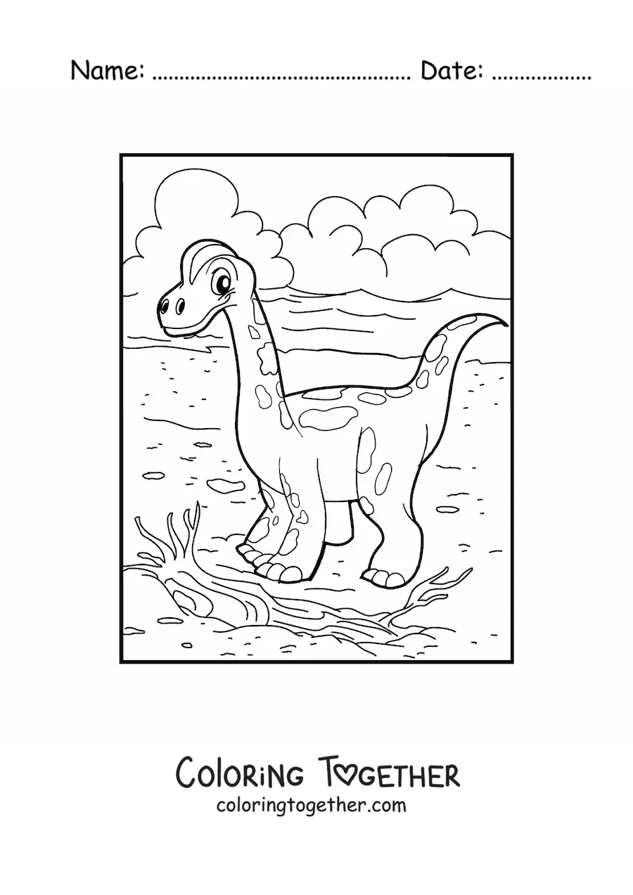 Coloring page of a cute baby land dinosaur