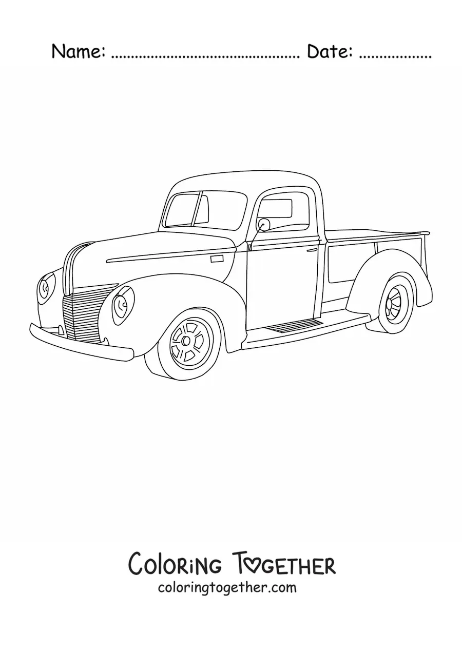 Coloring page of a 1940 Ford pickup truck