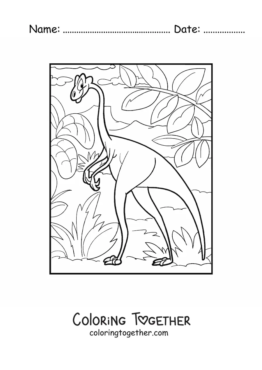 Coloring page of a land dinosaur with a long neck and long legs