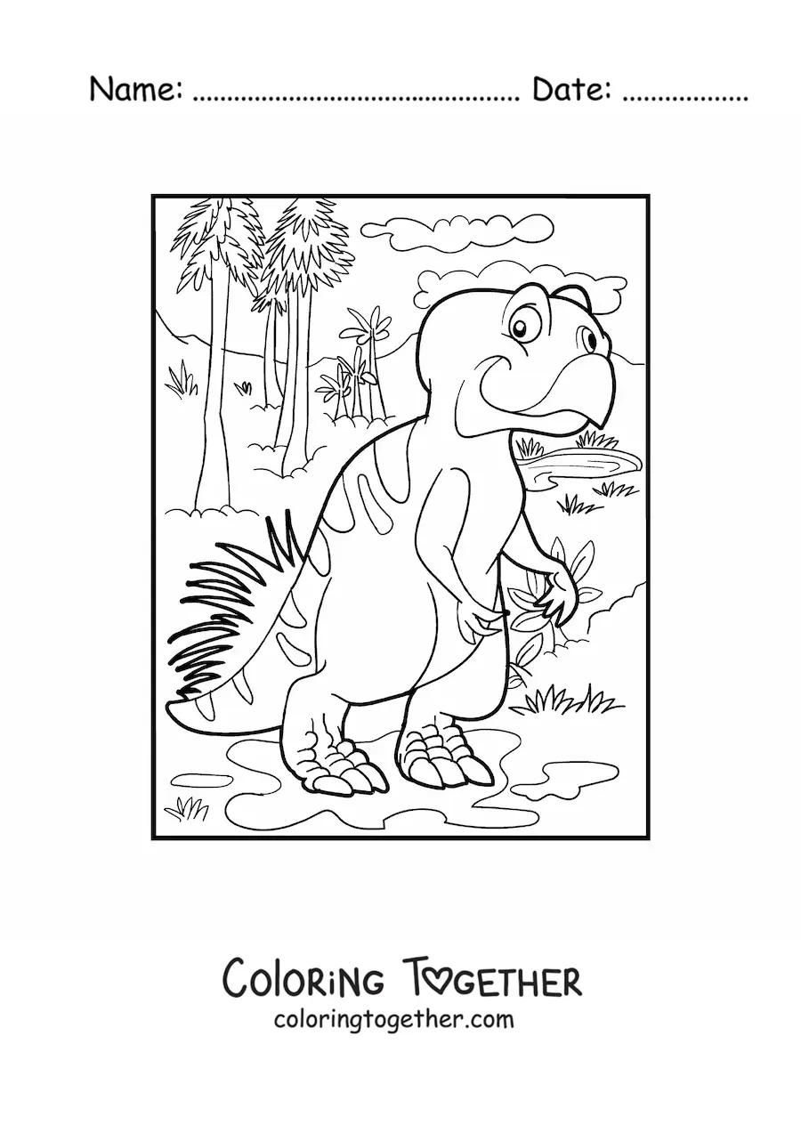 Coloring page of a big cartoon land dinosaur