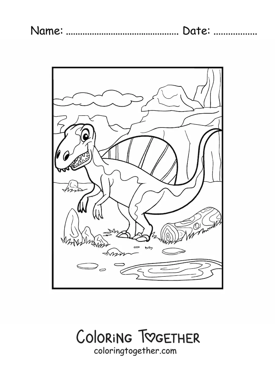 Coloring page of a life-size carnivorous land dinosaur