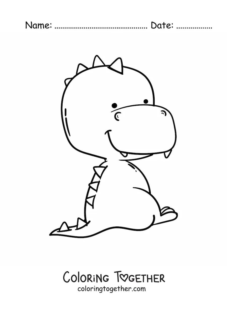 Coloring page of a big cartoon baby dinosaur sitting