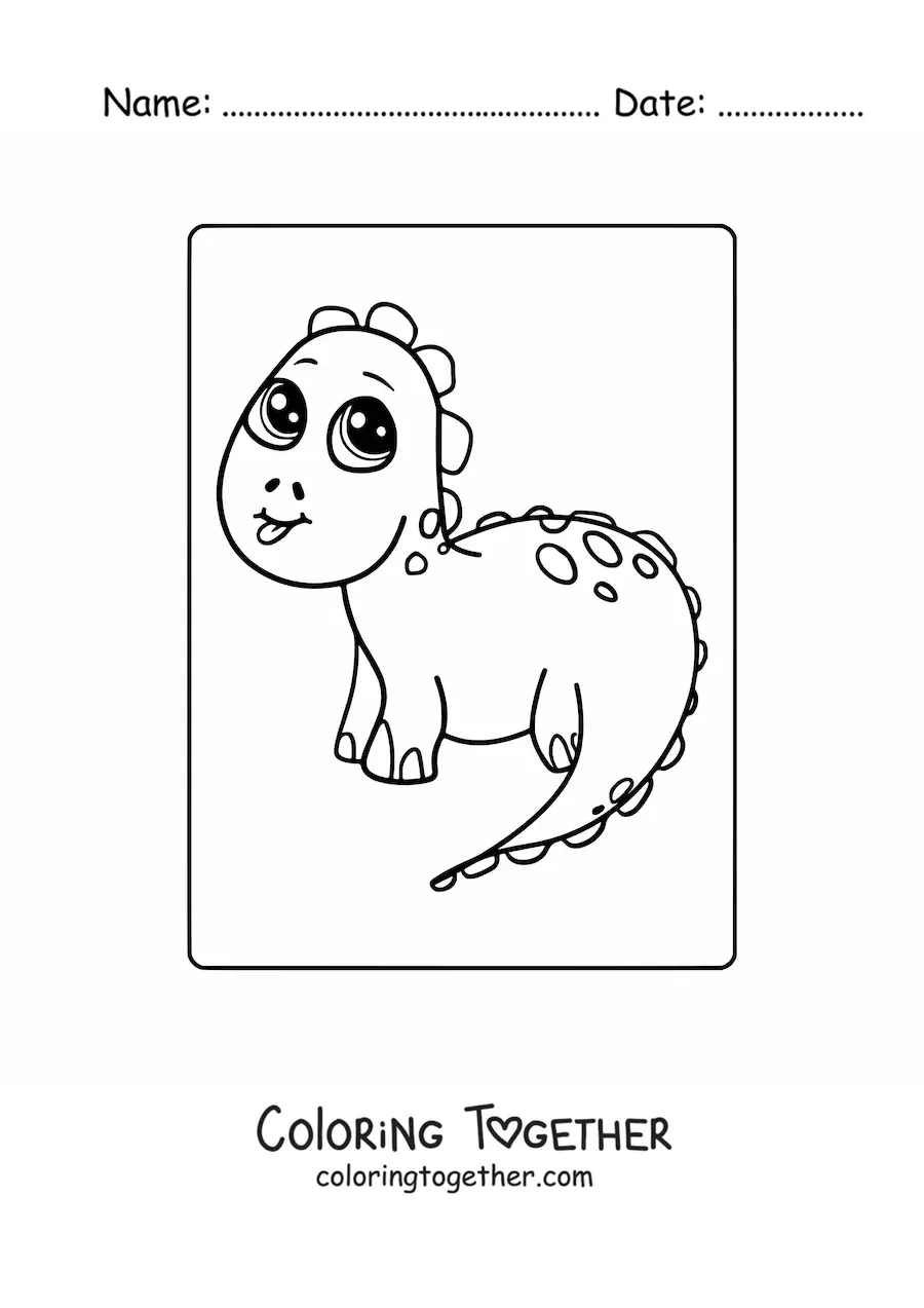 Coloring page of an easy kawaii baby dinosaur