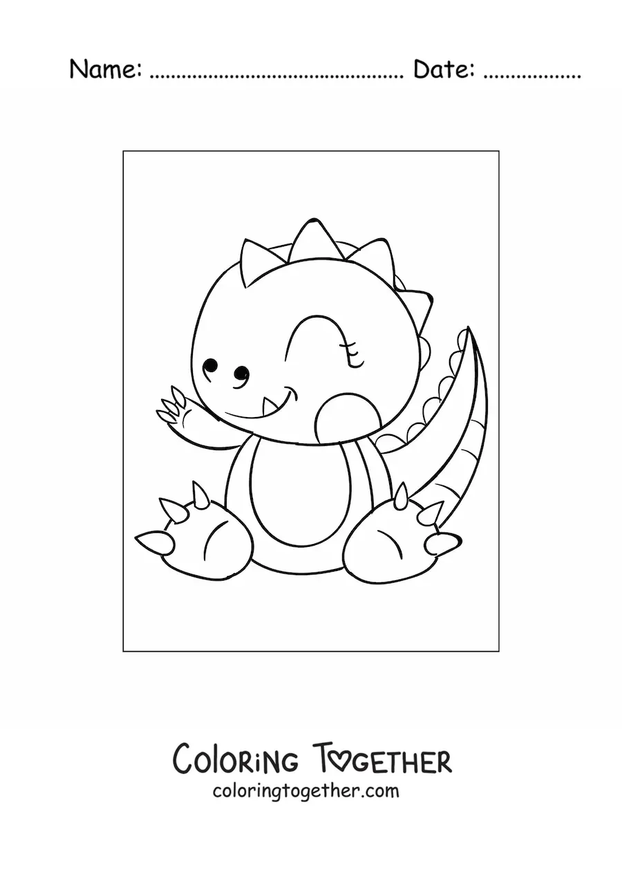 Coloring page of a tender baby dinosaur sitting