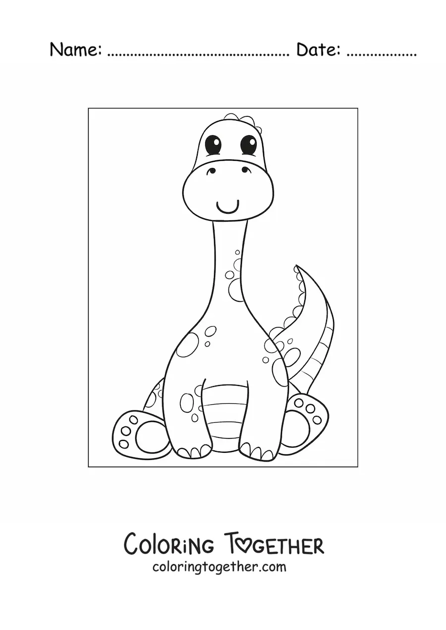 Coloring page of a tender long-necked baby dinosaur sitting
