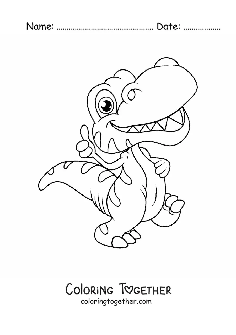 Coloring page of a baby dinosaur with a thumbs up