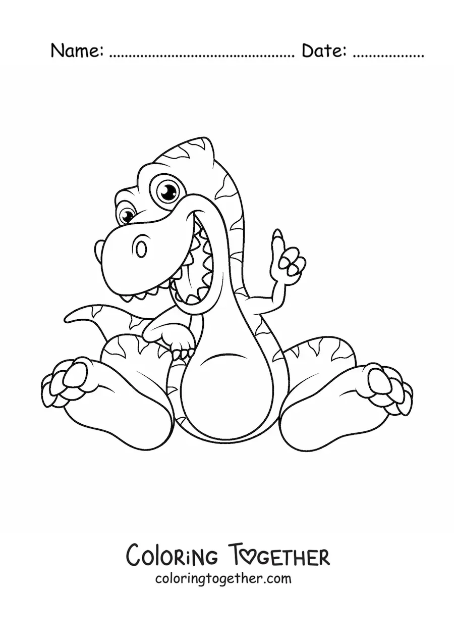 Coloring page of a baby dinosaur sitting