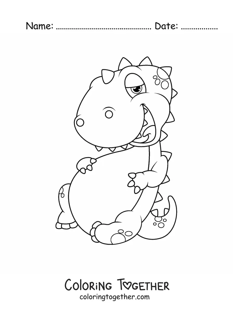 Coloring page of a cartoon of a baby dinosaur