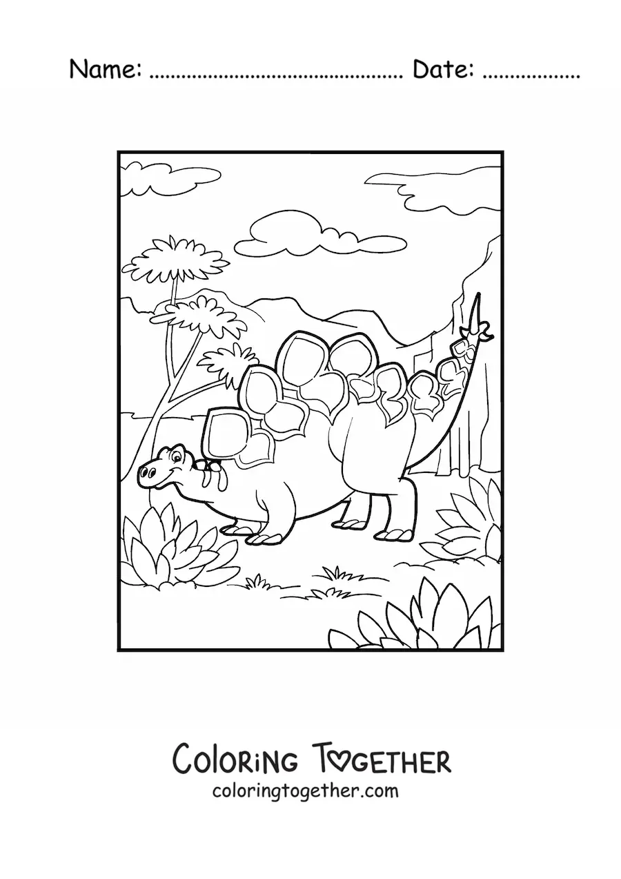 Coloring page of a Jurassic herbivorous dinosaur