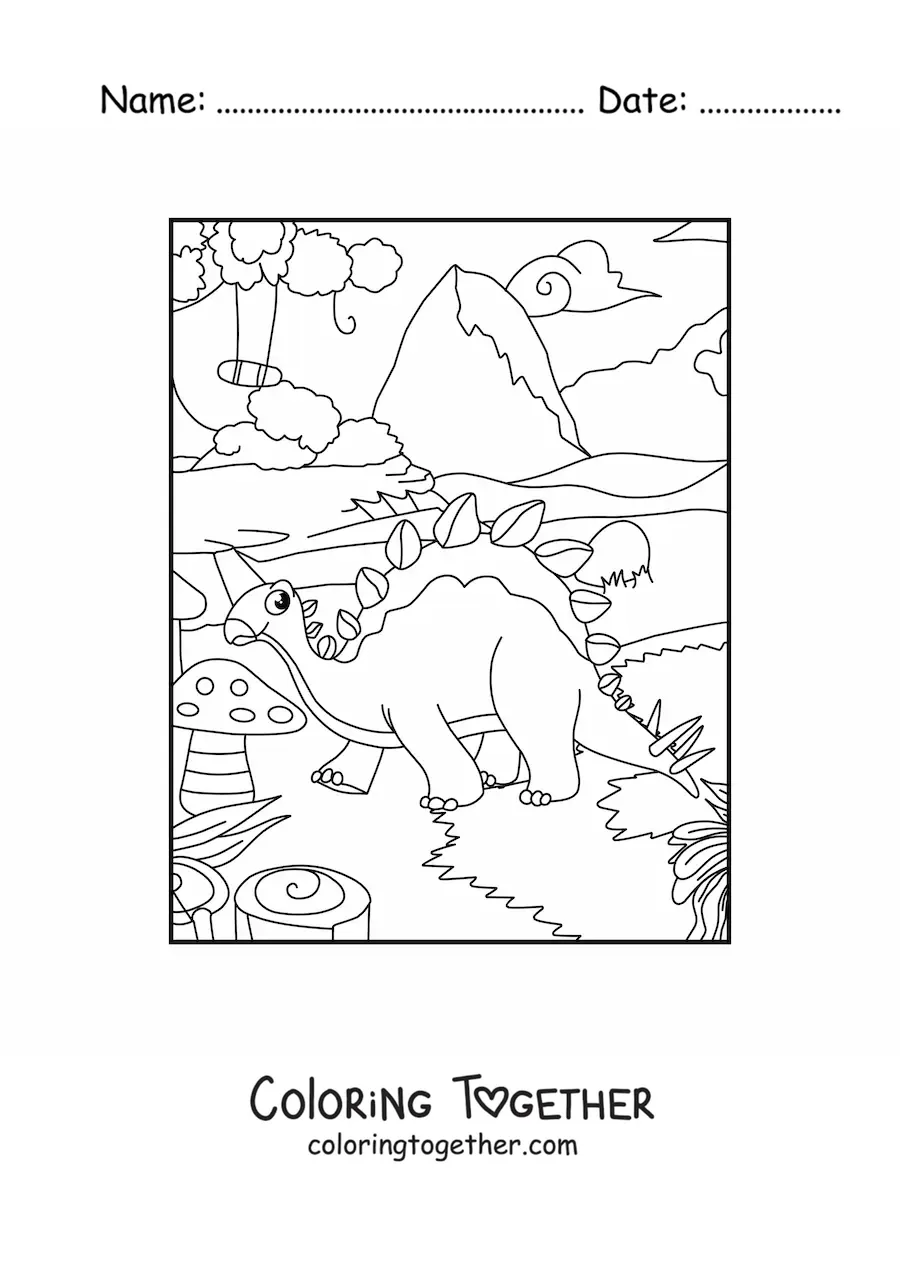 Coloring page of a big cartoon herbivorous dinosaur