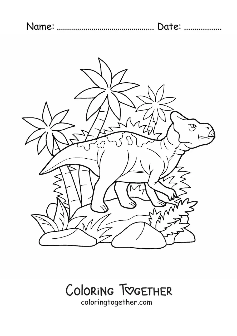 Coloring page of an animated herbivorous Leptoceratops