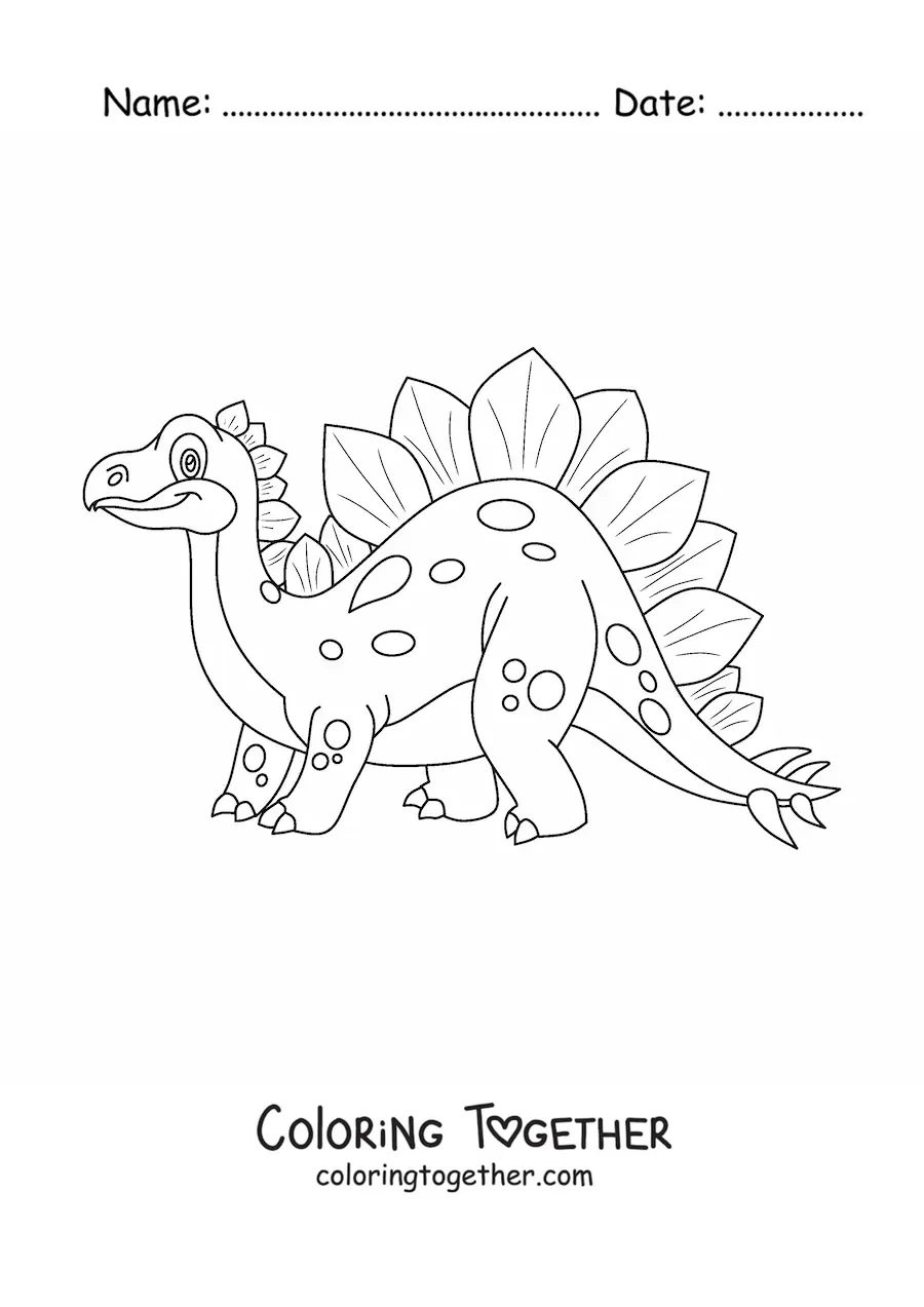Coloring page of an animated stegosaurus