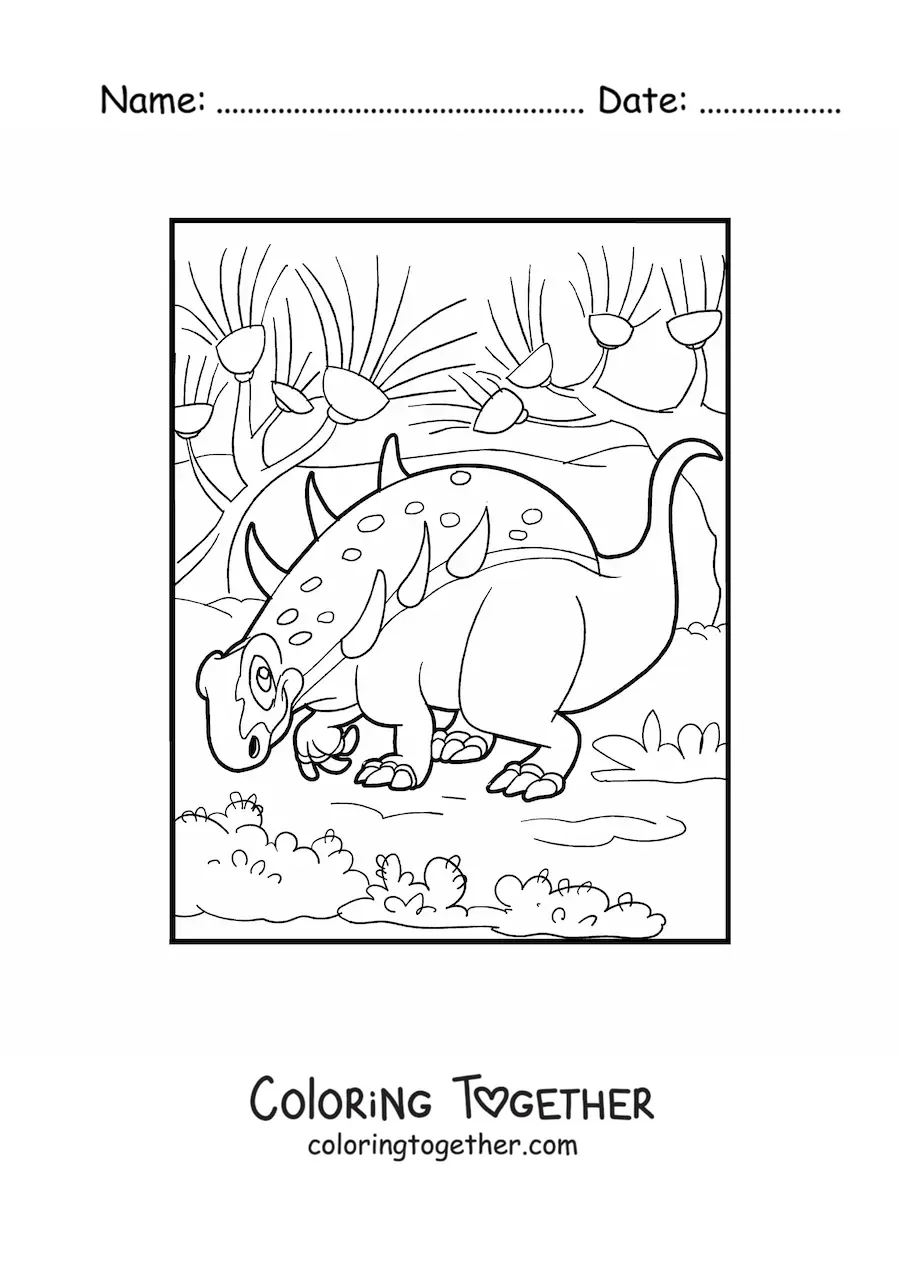 Coloring page of an animated herbivorous Sauropelta