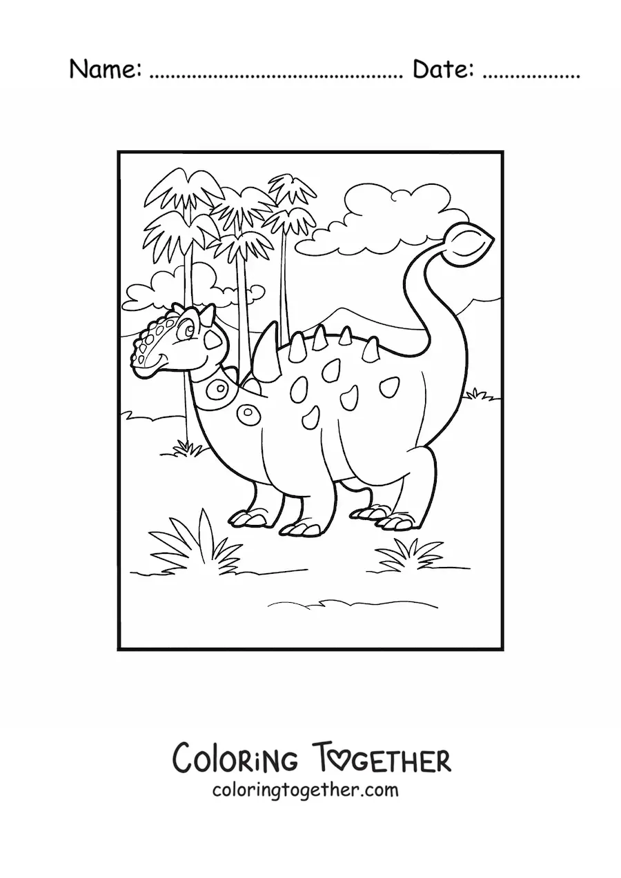 Coloring page of an animated herbivorous Euoplocephalus