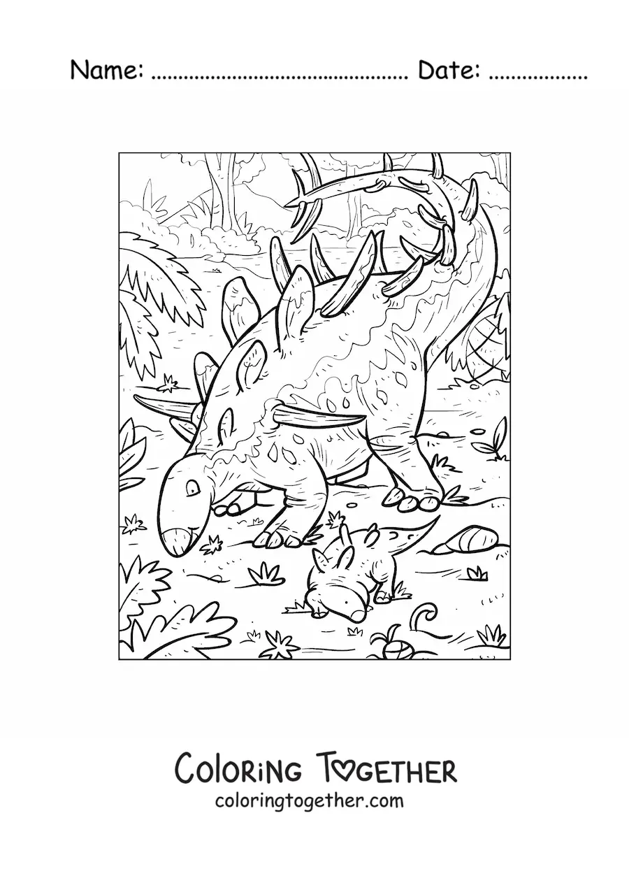 Coloring page of an animated herbivorous Kentrosaurus