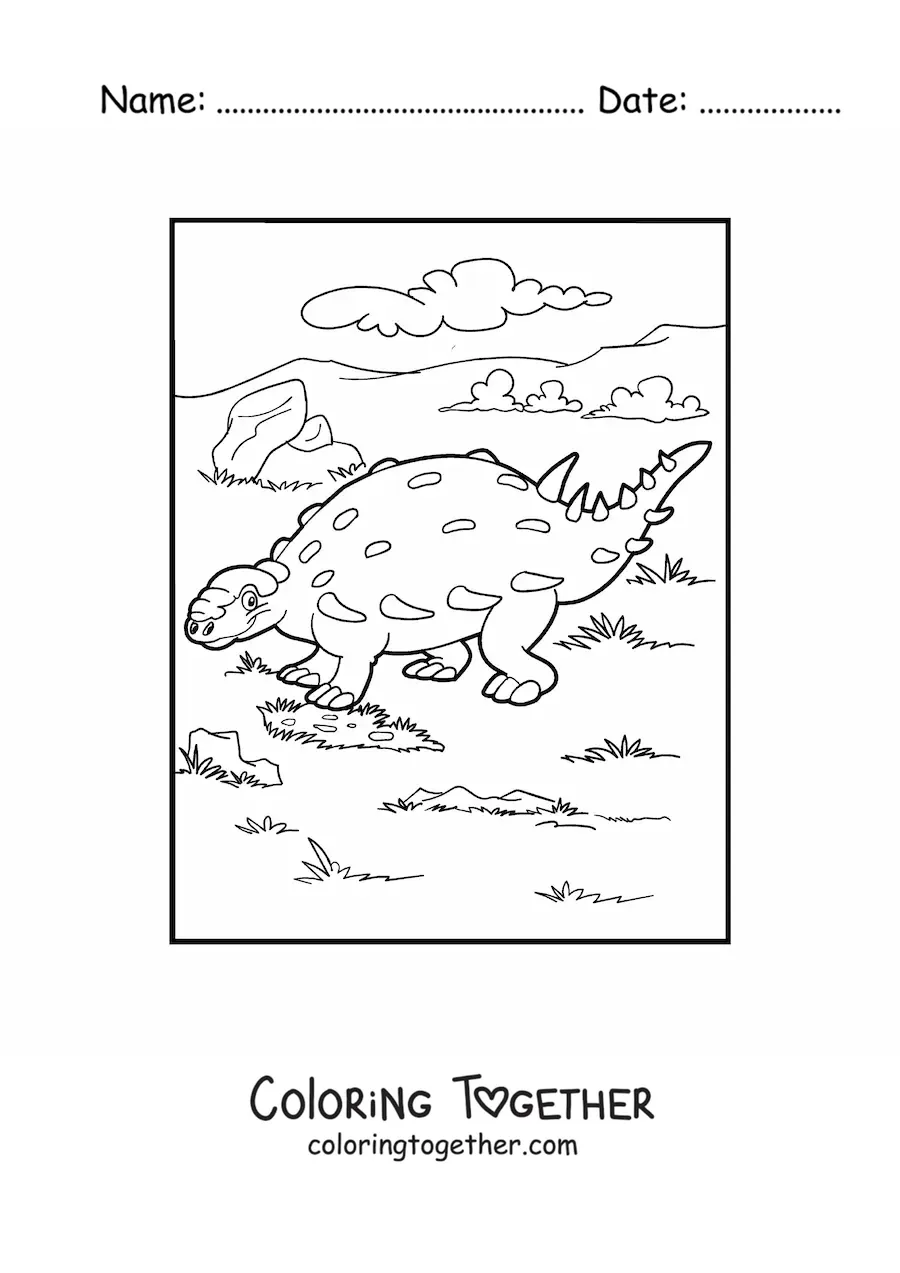 Coloring page of an animated herbivorous Gastonia dinosaur