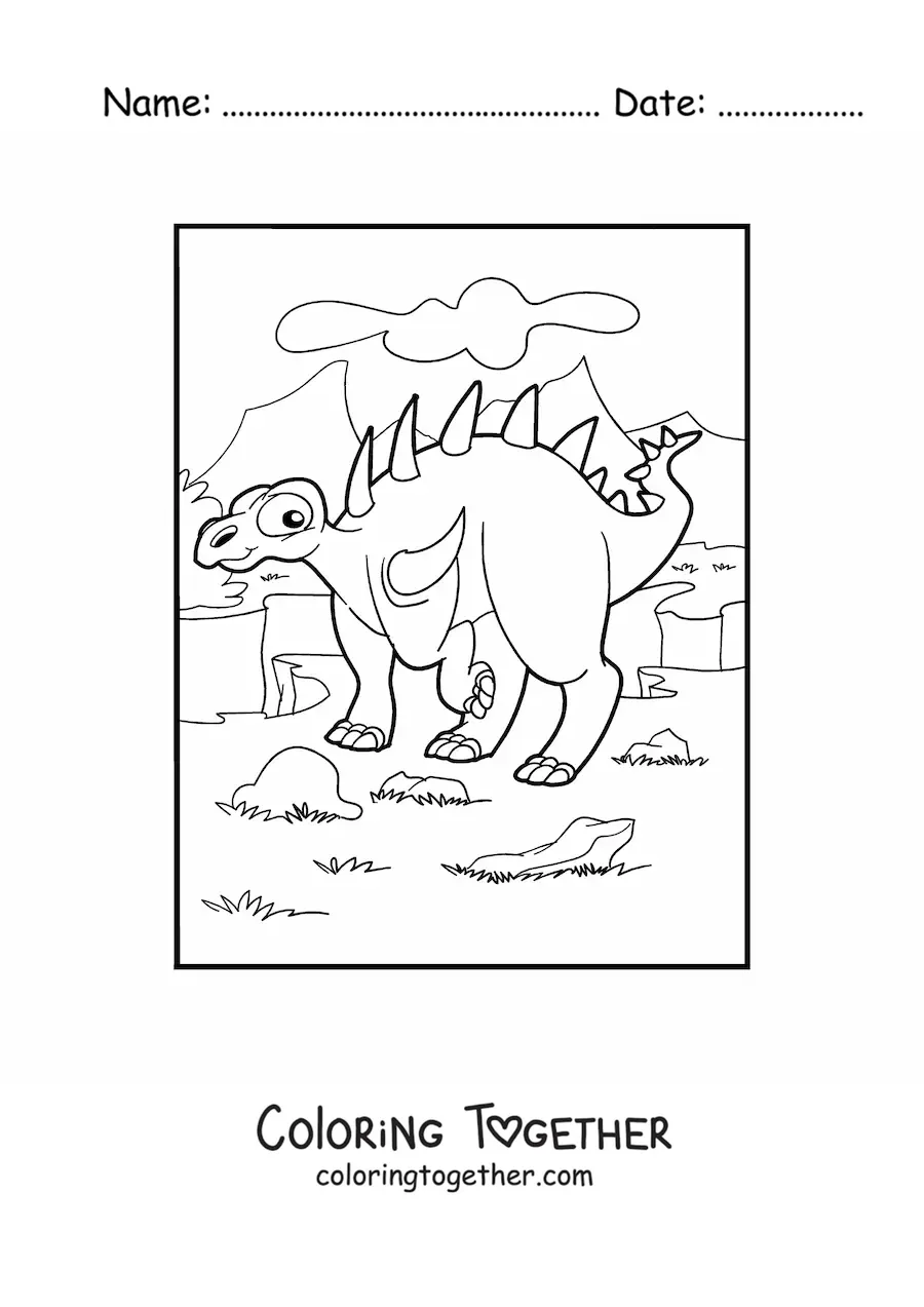 Coloring page of an animated herbivorous Paranthodon dinosaur