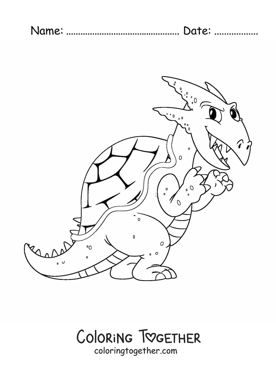 Coloring page of a cartoon of a herbivorous dinosaur