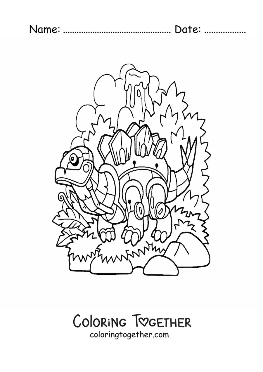 Coloring page of a robot herbivorous dinosaur