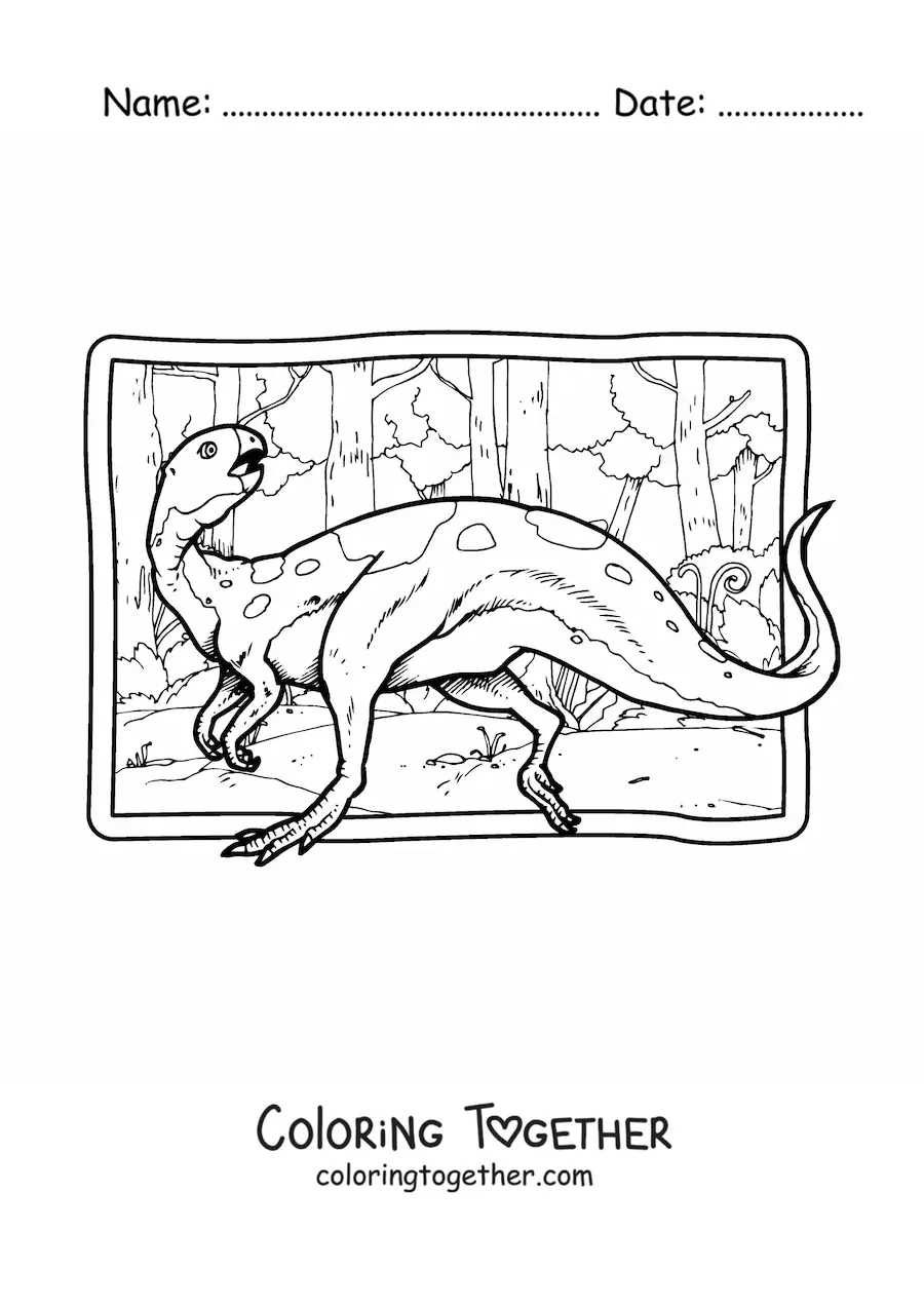 Coloring page of a realistic herbivorous dinosaur