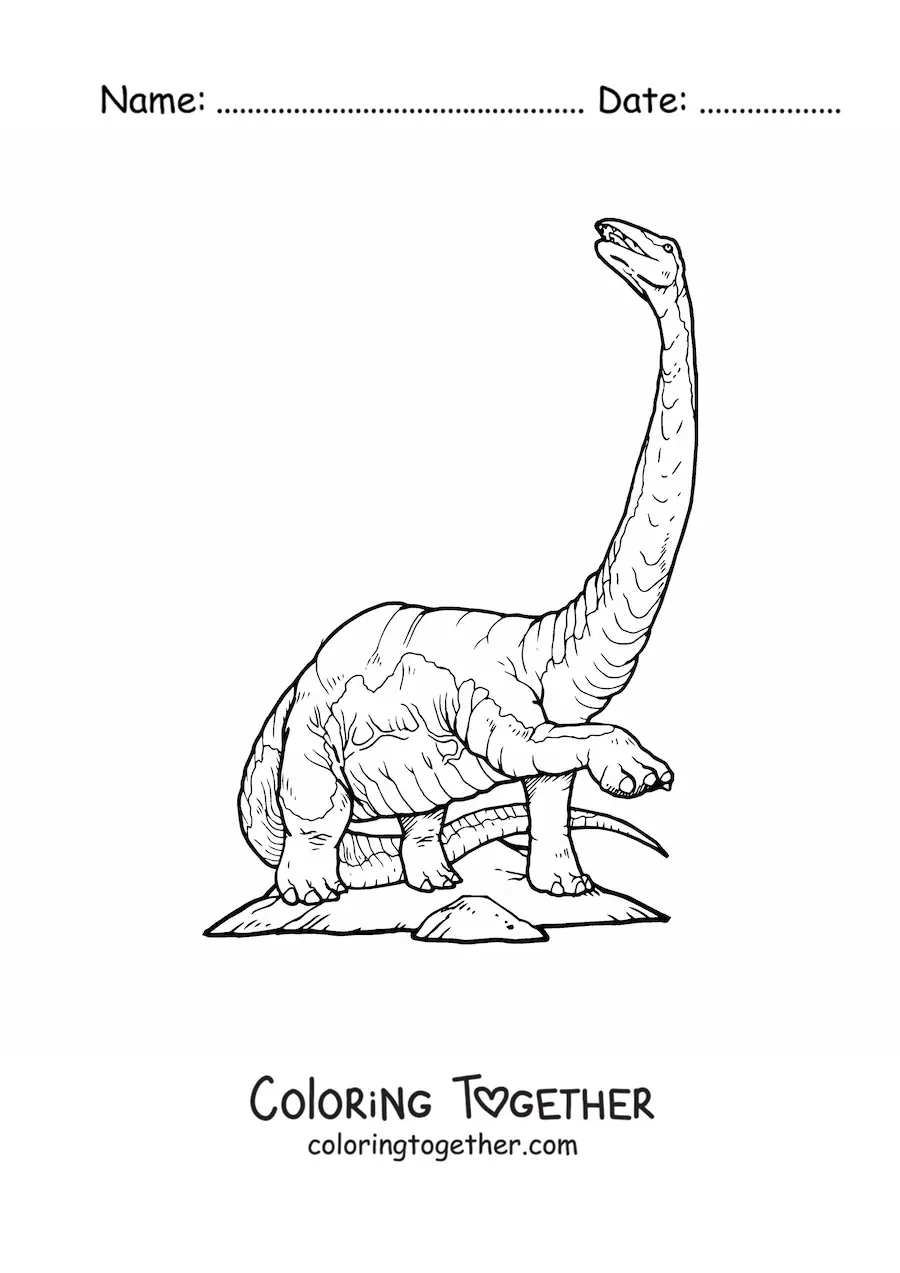 Coloring page of a realistic dinosaur with a long neck and long tail