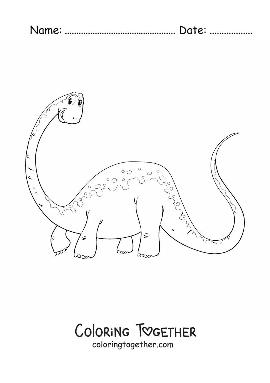 Coloring page of an animated dinosaur with a long neck and long tail