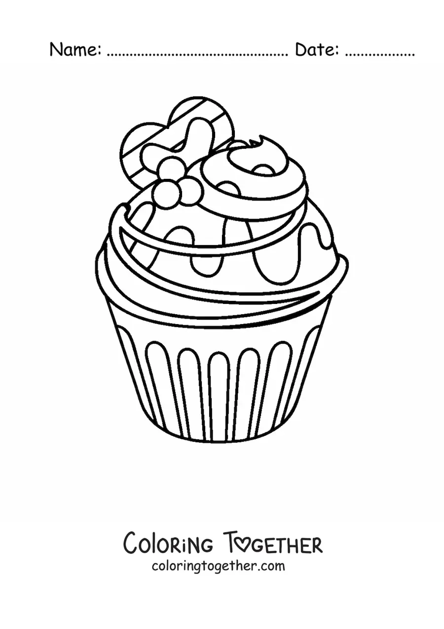 Coloring page of a cupcake with a heart