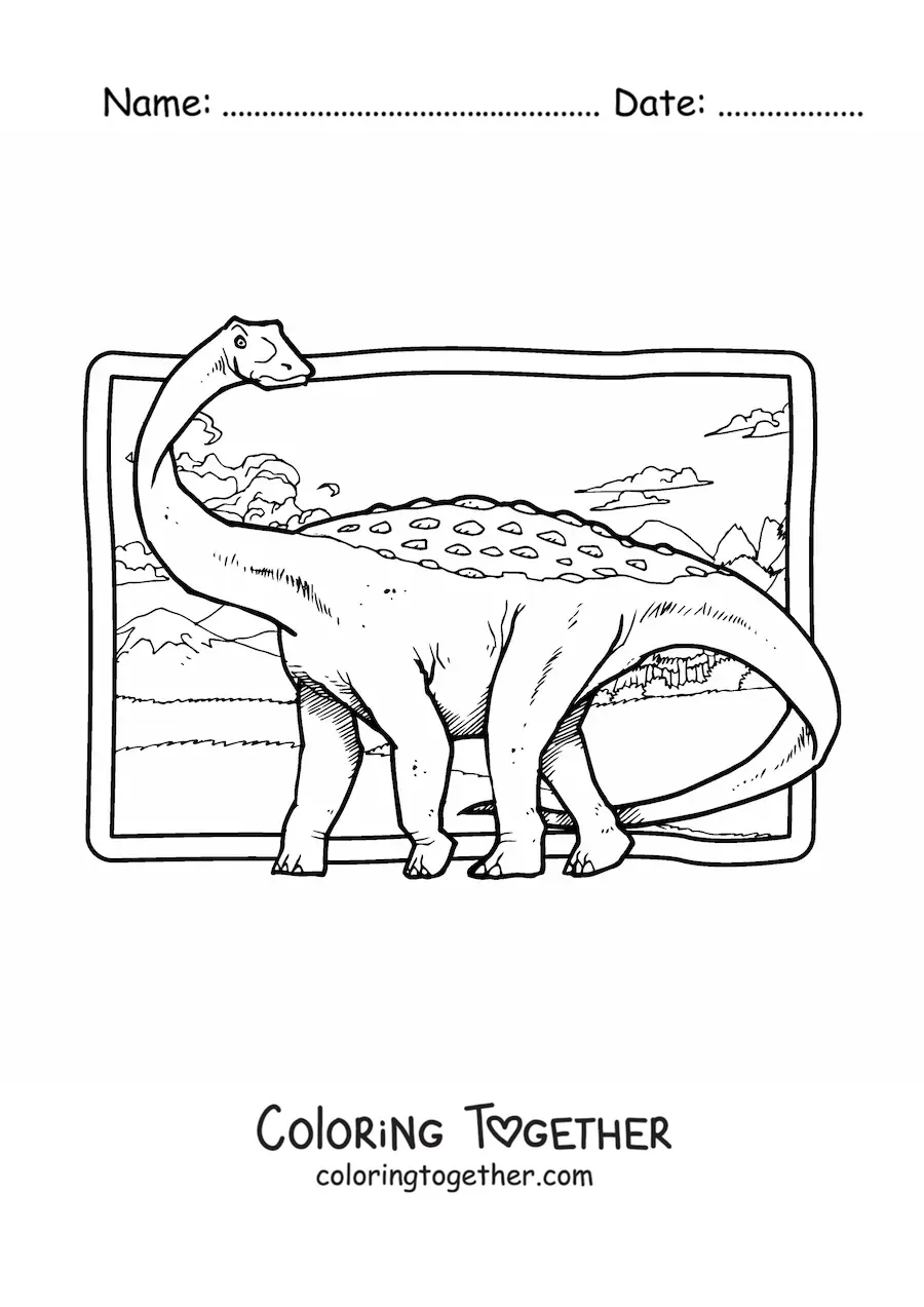 Coloring page of a realistic long-necked dinosaur