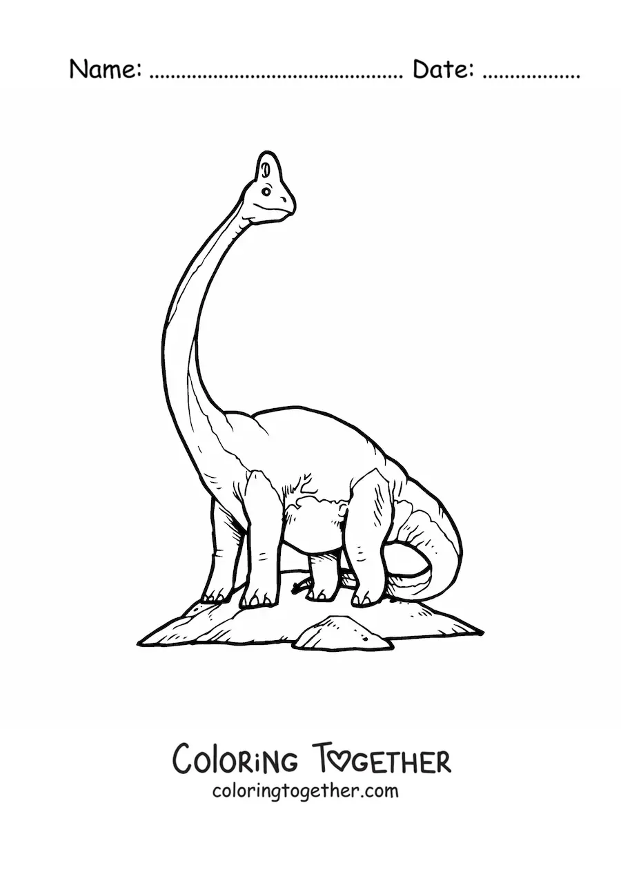 Coloring page of a long-necked Brachiosaurus dinosaur
