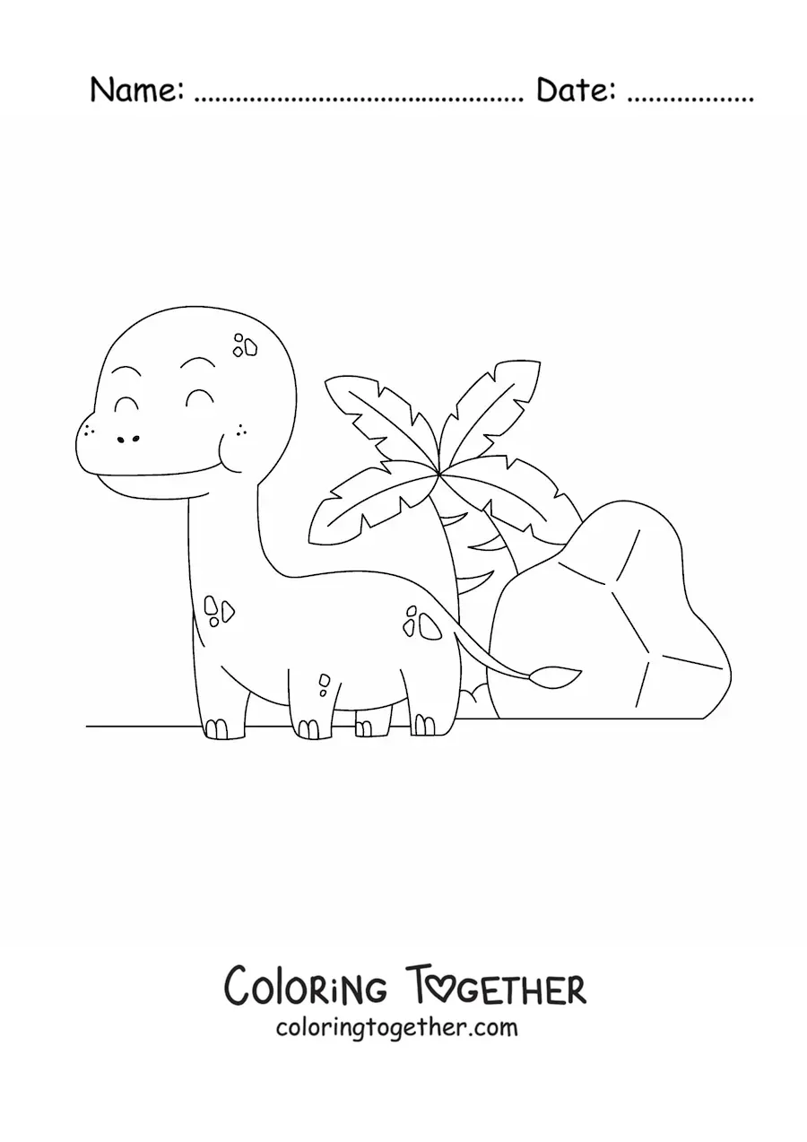 Coloring page of an animated baby long-necked dinosaur