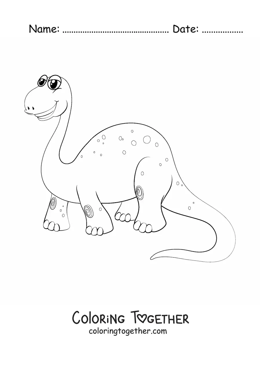 Coloring page of a cartoon of a long-necked dinosaur