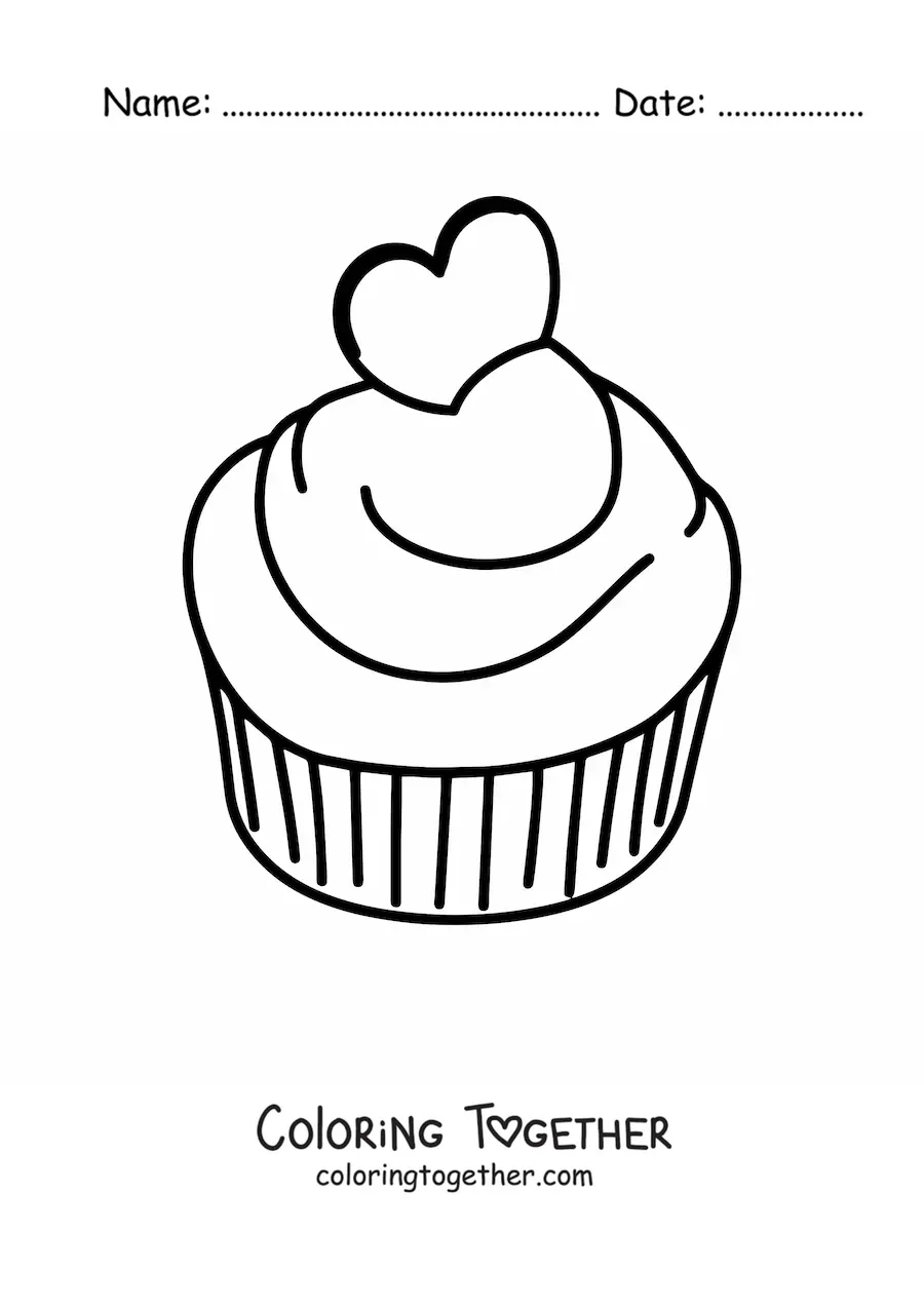 Coloring page of a cupcake with a heart