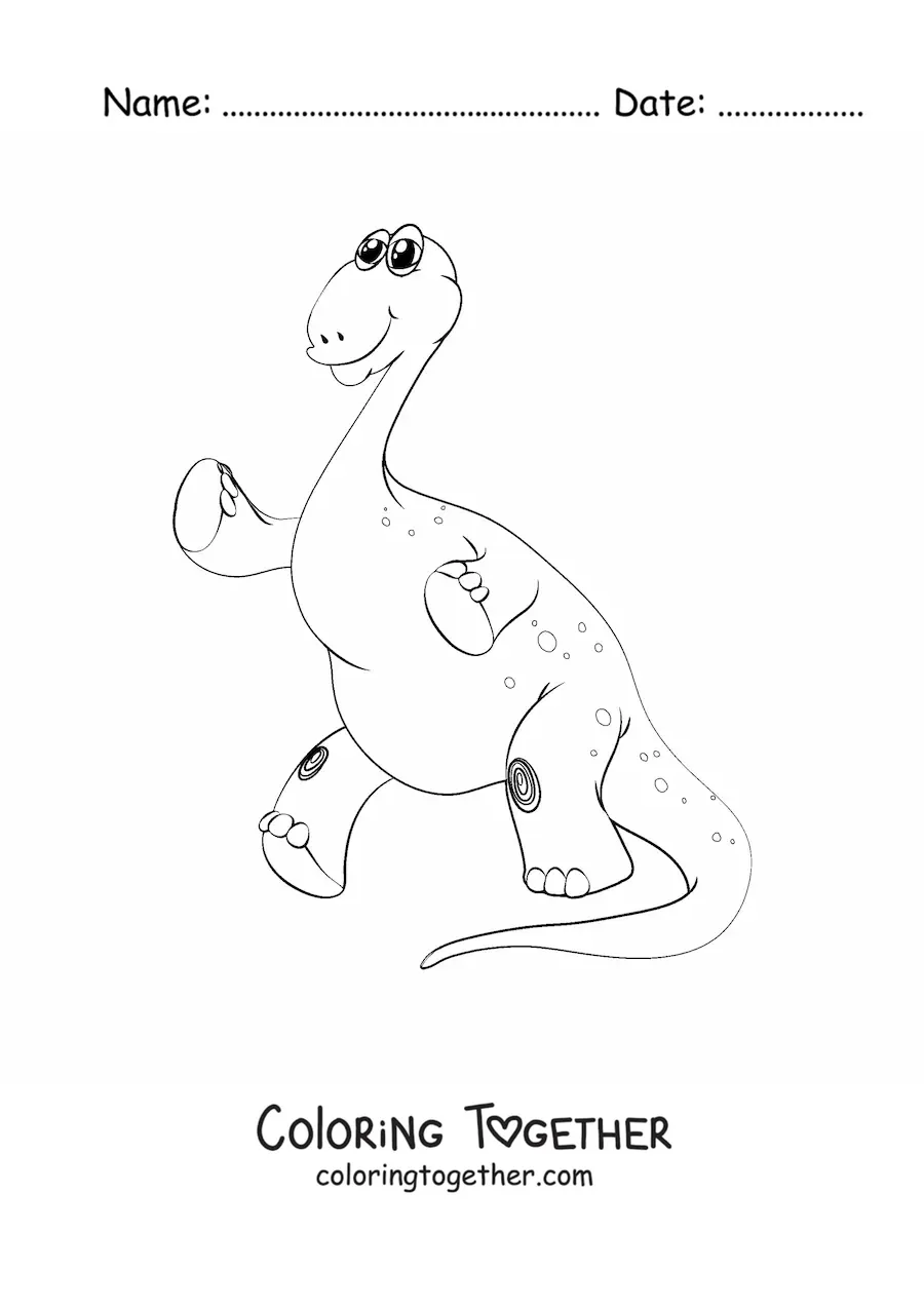 Coloring page of a long-necked dinosaur on two legs