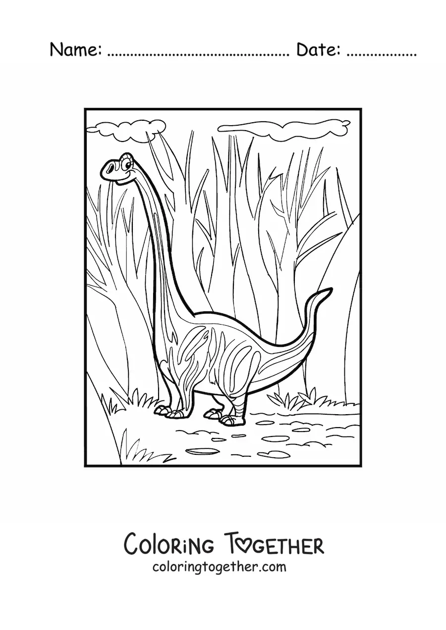 Coloring page of the height of a long-necked dinosaur