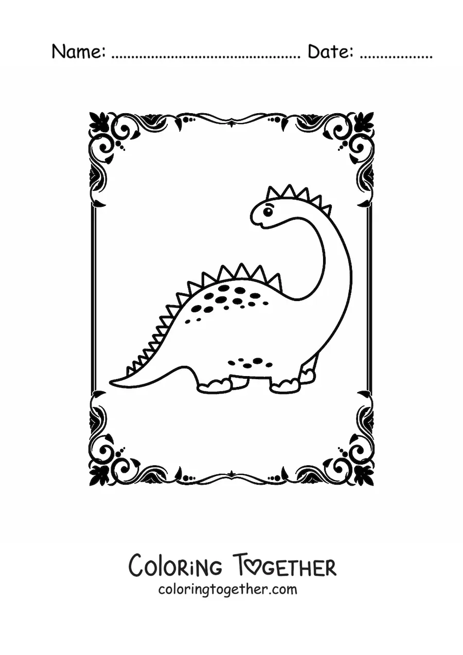 Coloring page of a pretty animated long-necked dinosaur