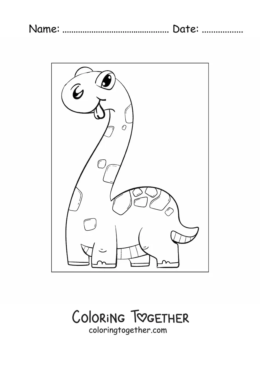 Coloring page of a funny long-necked dinosaur in cartoon style