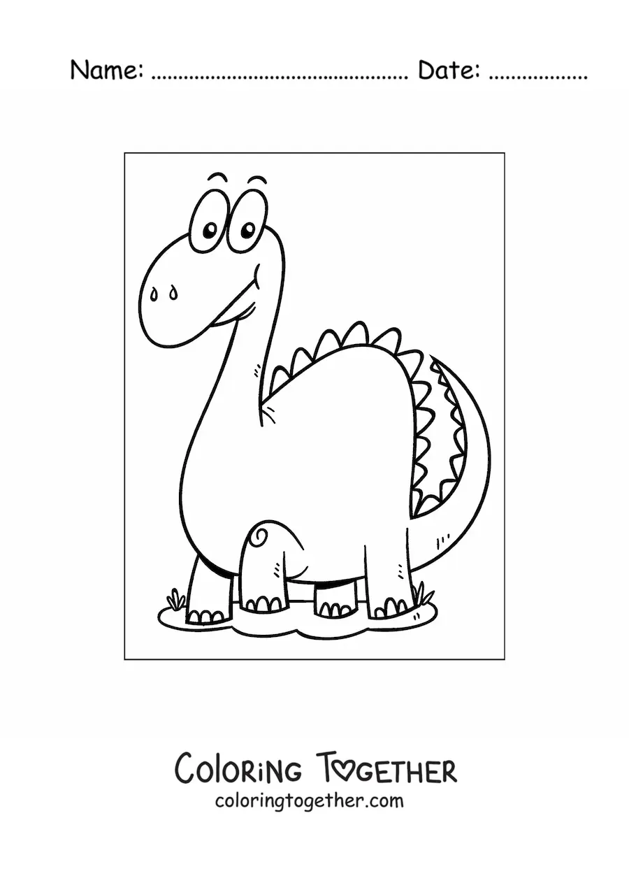 Coloring page of a large long-necked dinosaur in cartoon style