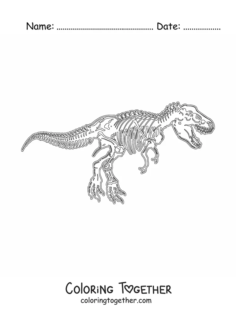 Coloring page of a skeleton of a Tyrannosaurus rex