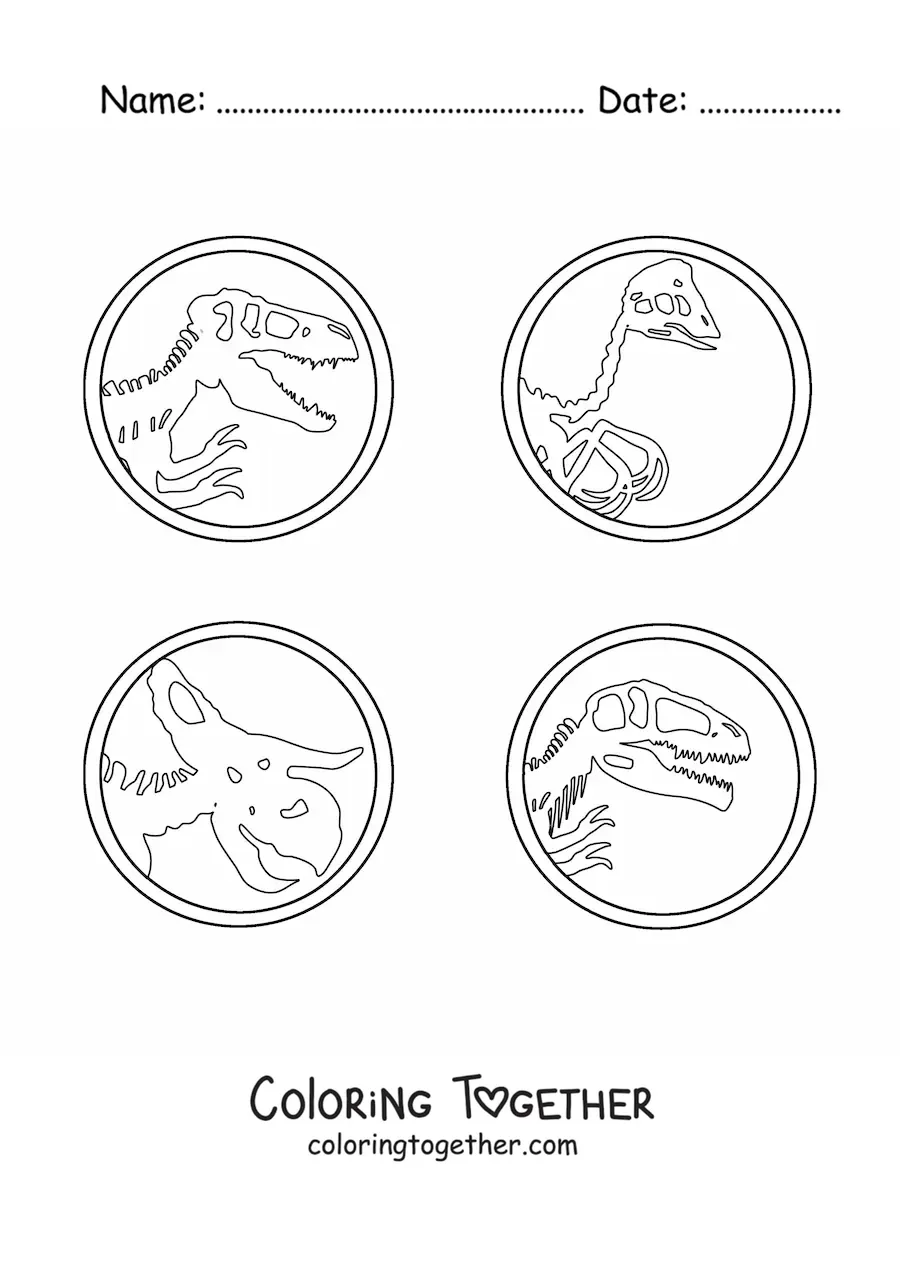 Coloring page of dinosaur fossils