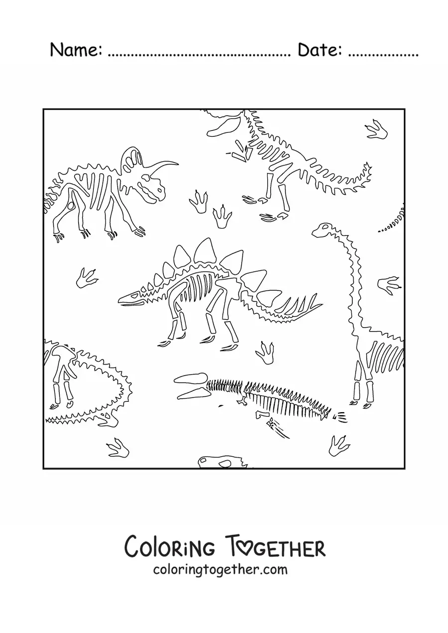 Coloring page of dinosaur bones