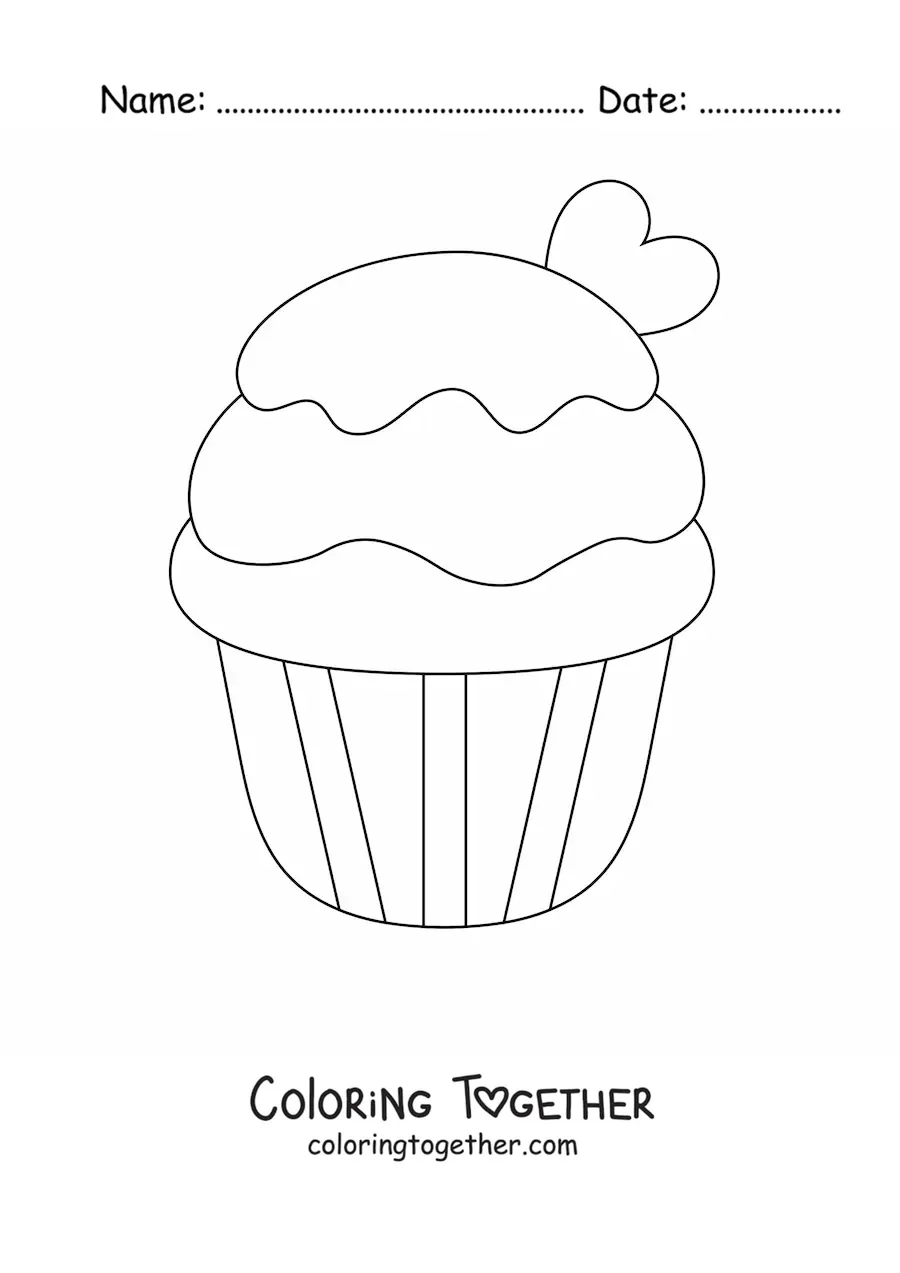 Coloring page of a cupcake with a heart
